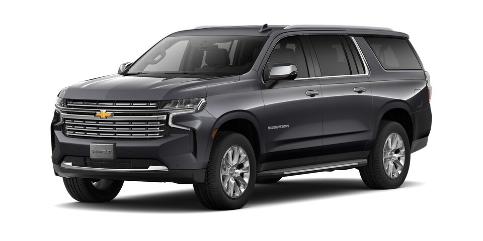 Chevrolet Suburban 2023 con faros LED en color gris asfalto metálico